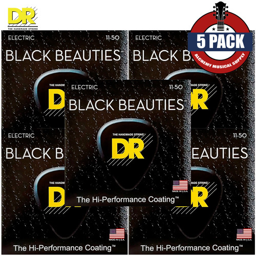 5-PACK DR BKE-11 Black Beauties K3 Coated Electric Guitar Strings 11-50