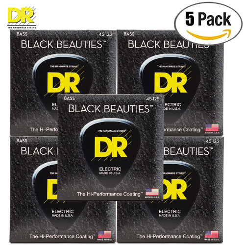 5-PACK DR BKB5-45 Black Beauties 5-String Coated Steel Bass Strings 45-125 5-PACK DR BKB5-45 Black Beauties 5-String Coated Steel Bass Strings 45-125