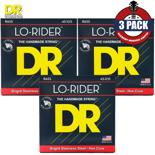 3-PACK DR MH-45 Lo-Rider Stainless Steel Electric Bass Guitar Strings 45-105