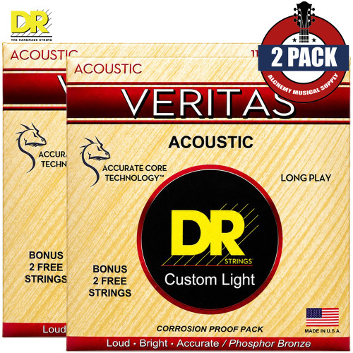 2-PACK DR VTA-11 Veritas Phosphor Bronze Coated Acoustic Guitar Strings 11-50