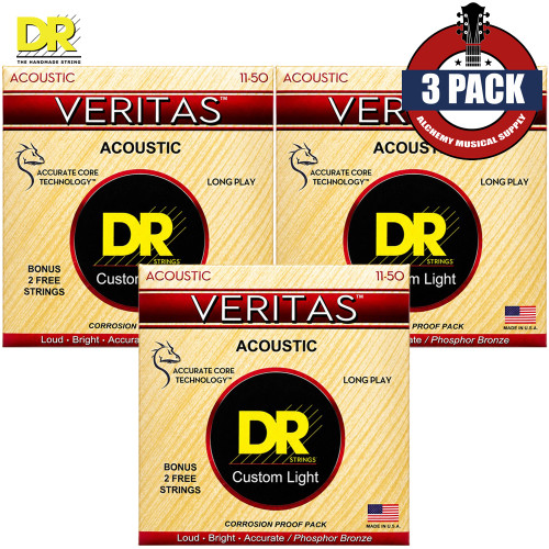 3-PACK DR VTA-11 Veritas Phosphor Bronze Coated Acoustic Guitar Strings 11-50
