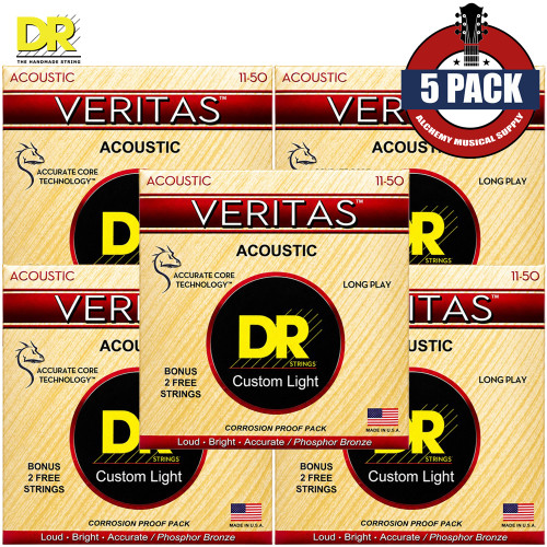5-PACK DR VTA-11 Veritas Phosphor Bronze Coated Acoustic Guitar Strings 11-50