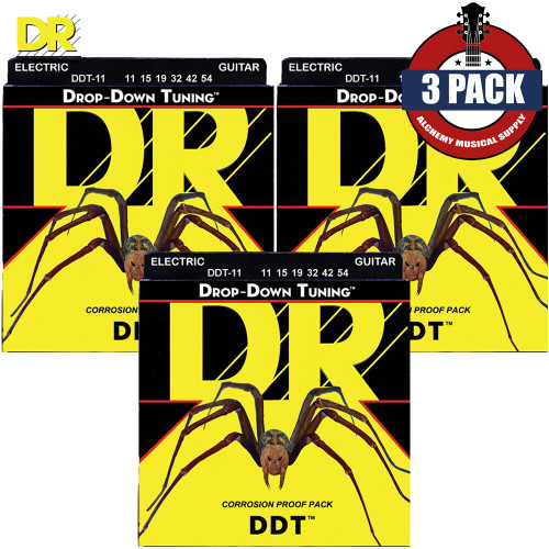 3-PACK DR DDT-11 Drop-Down Tuning Nickel Plated Electric Guitar Strings 11-54