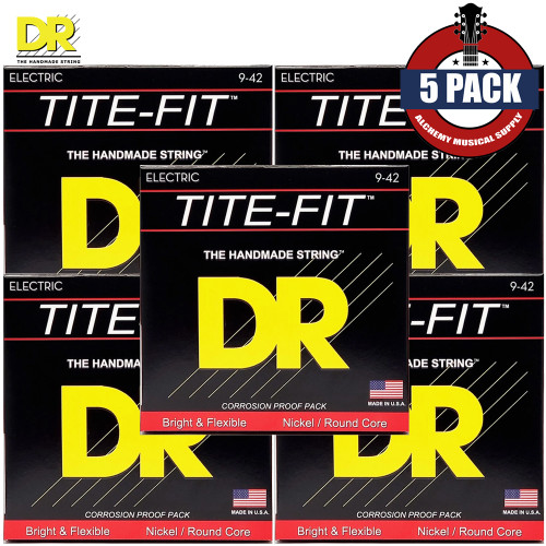 5-PACK DR TITE-FIT™ LT-9 Nickel Plated Electric Guitar Strings Light 9-42