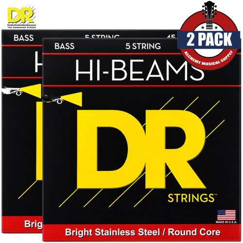 2-PACK DR MR5-45 Hi-Beam Stainless Steel 5-String Bass Guitar Strings 45-125