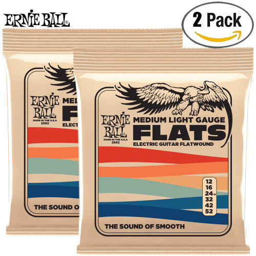 2-PACK Ernie Ball 2582 Flatwound Stainless Steel Electric Guitar Strings 12-52