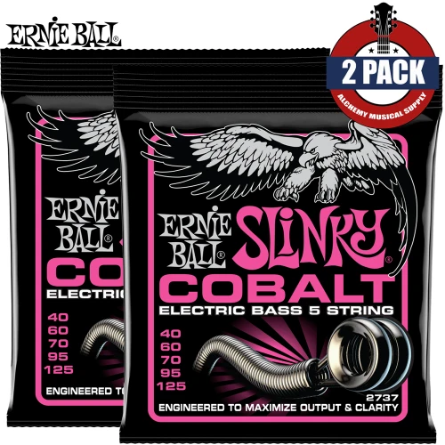 2-PACK Ernie Ball 2737 5-String Super Slinky Cobalt Electric Bass Strings 40-125