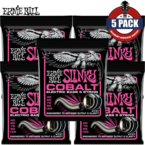 5-PACK Ernie Ball 2737 5-String Super Slinky Cobalt Electric Bass Strings 40-125