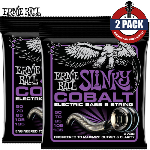 2-PACK Ernie Ball 2738 5-String Power Slinky Cobalt Electric Bass Strings 50-135