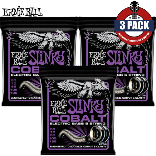 3-PACK Ernie Ball 2738 5-String Power Slinky Cobalt Electric Bass Strings 50-135