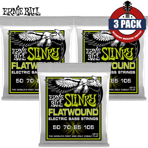 3-PACK Ernie Ball 2812 Regular Slinky Flatwound Electric Bass Strings 50-105