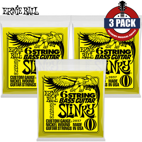 3-PACK Ernie Ball 2837 Slinky Nickel 6-String Electric Short Scale Bass Strings 20-90