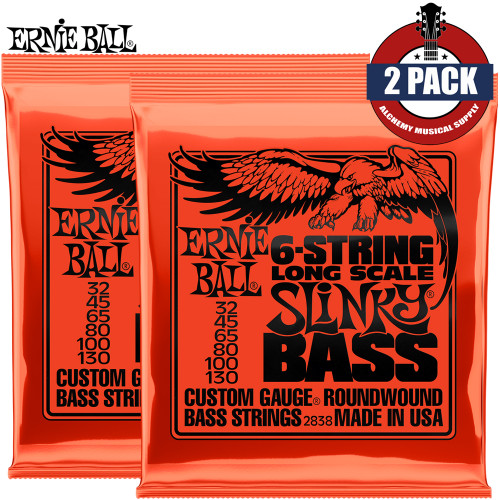 2-PACK Ernie Ball 2838 Slinky Nickel Electric Bass Strings - Long Scale 6-String
