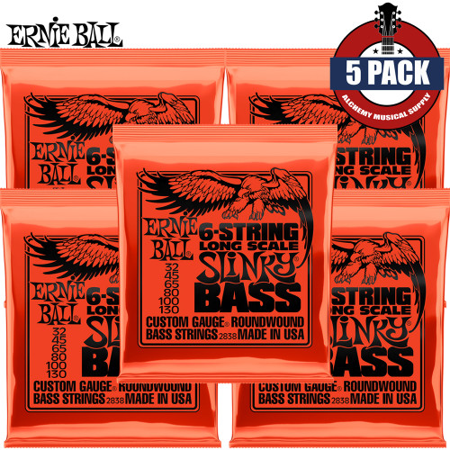 5-PACK Ernie Ball 2838 Slinky Nickel Electric Bass Strings - Long Scale 6-String