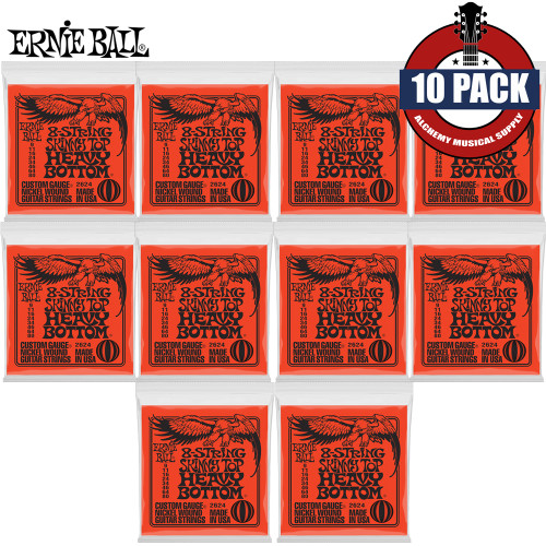 10-PACK Ernie Ball 2624 8-String Skinny Top Heavy Bottom Electric Guitar Strings 9-80