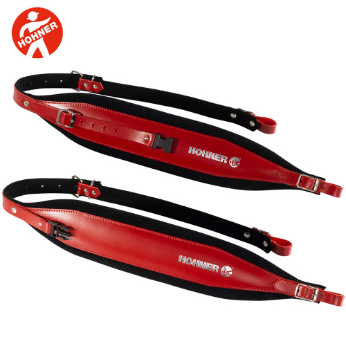 Hohner ACC21 X-Large 44" Leather Accordion Strap - Red/Black - Made In Italy