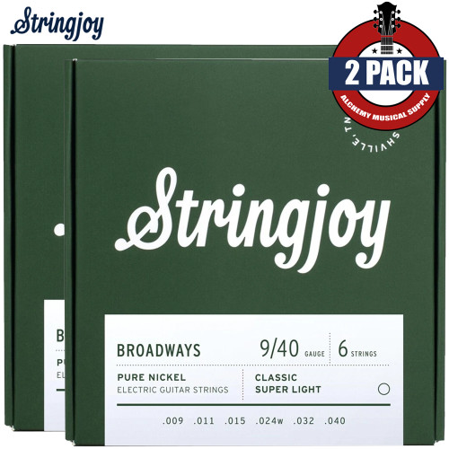2-PACK Stringjoy BR0940 Broadways Classic Pure Nickel Electric Guitar Strings 9-40