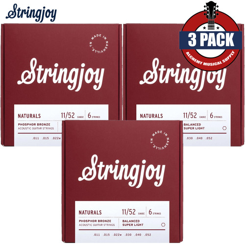 3-PACK Stringjoy NB1152 Naturals Phosphor Bronze Acoustic Guitar Strings 11-52