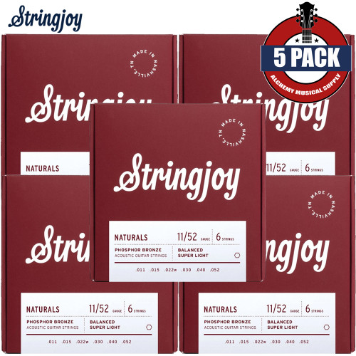 5-PACK Stringjoy NB1152 Naturals Phosphor Bronze Acoustic Guitar Strings 11-52