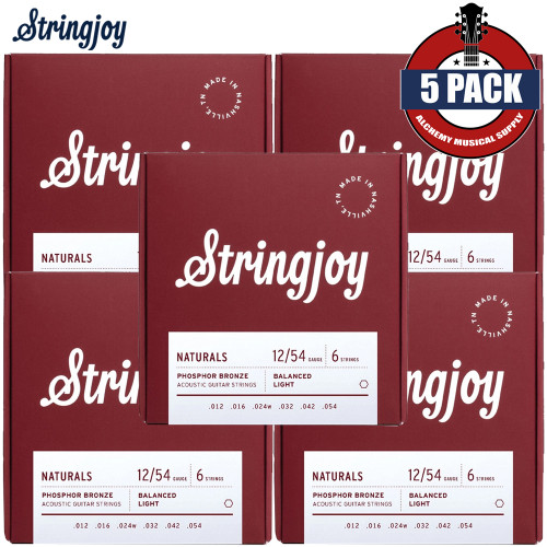 5-PACK Stringjoy NB1254 Naturals Phosphor Bronze Acoustic Guitar Strings 12-54