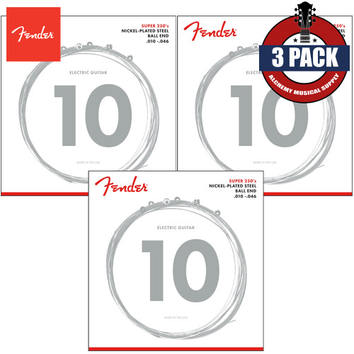 3-PACK Fender 250R Super 250's Nickel Plated Electric Guitar Strings 10-46