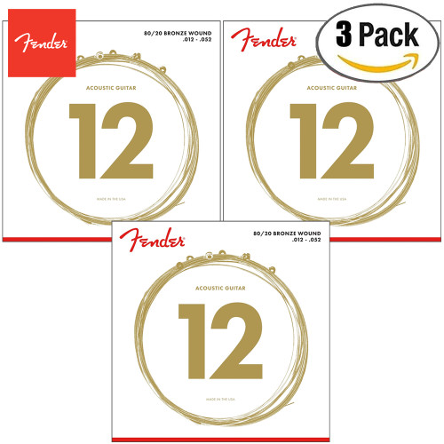 3-PACK Fender 70L 80/20 Bronze Light Ball End Acoustic Guitar Strings 12-52 3-PACK Fender 70L 80/20 Bronze Light Ball End Acoustic Guitar Strings 12-52