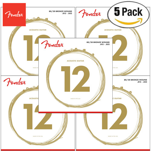 5-PACK Fender 70L 80/20 Bronze Light Ball End Acoustic Guitar Strings 12-52 5-PACK Fender 70L 80/20 Bronze Light Ball End Acoustic Guitar Strings 12-52