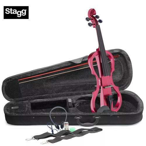 Stagg EVN-X 4/4 MRD Metallic Red Violin Package with Case, Bow, Headphones
