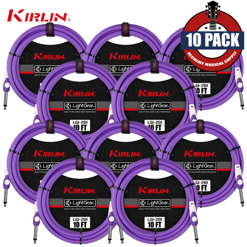 10-PACK Kirlin 10FT 1/4" LightGear Guitar Instrument Patch Cable Cord - Purple