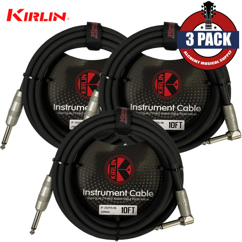 3-PACK Kirlin Original Series 10FT 1/4" Straight To Right Instrument Cable 3-PACK Kirlin Original Series 10FT 1/4" Straight To Right Instrument Cable