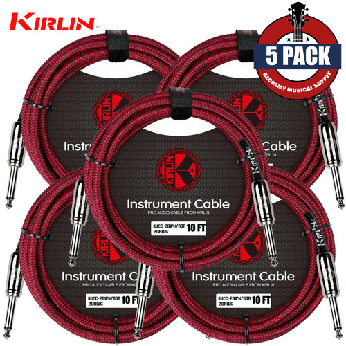 5-PACK Kirlin 10FT 1/4" Straight to Same 20AWG Woven Red Instrument Cable 5-PACK Kirlin 10FT 1/4" Straight to Same 20AWG Woven Red Instrument Cable