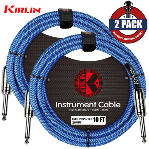 2-PACK Kirlin 10FT 1/4" Straight to Same 20AWG Woven Blue Instrument Cable 2-PACK Kirlin 10FT 1/4" Straight to Same 20AWG Woven Blue Instrument Cable