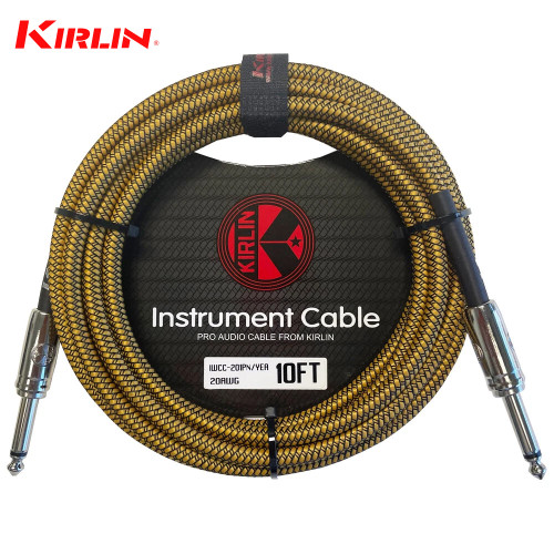 Kirlin 10FT 1/4" Straight to Same 20AWG Woven Yellow Instrument Cable Kirlin 10FT 1/4" Straight to Same 20AWG Woven Yellow Instrument Cable