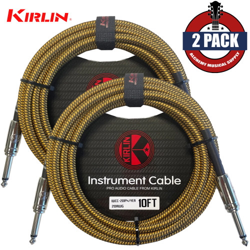 2-PACK Kirlin 10FT 1/4" Straight to Same 20AWG Woven Yellow Instrument Cable 2-PACK Kirlin 10FT 1/4" Straight to Same 20AWG Woven Yellow Instrument Cable