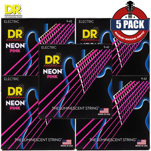 5-PACK DR NPE-9 Hi-Def Neon Pink K3 Coated Electric Guitar Strings 9-42