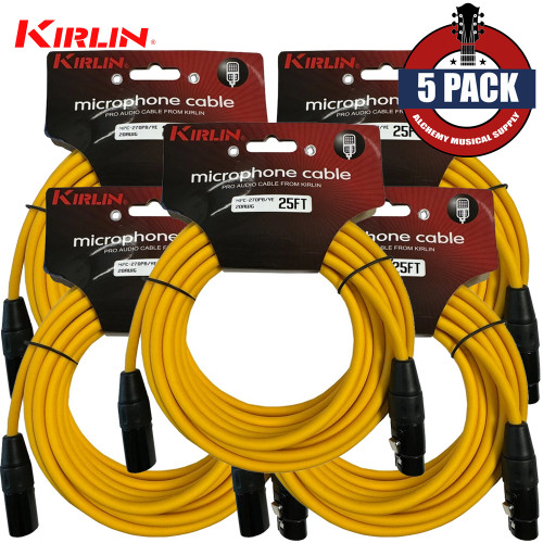 5-PACK Kirlin 25FT XLR Male to XLR Female 20AWG Microphone Cable Yellow MPC-270 PB-25/YE