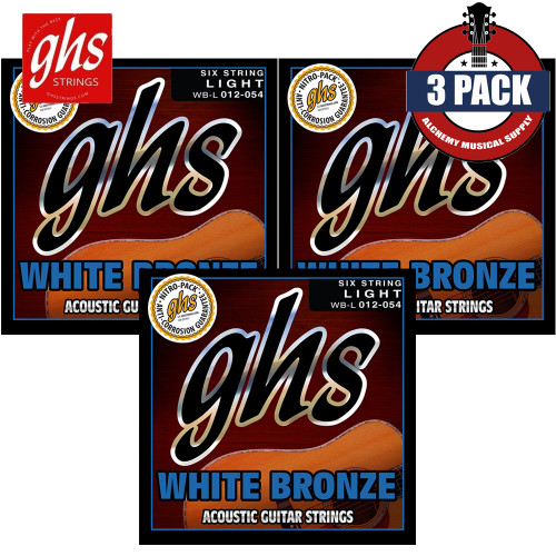 3-PACK GHS Strings WB-L White Bronze Light Acoustic Guitar Strings 12-54