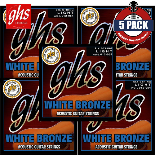 5-PACK GHS Strings WB-L White Bronze Light Acoustic Guitar Strings 12-54