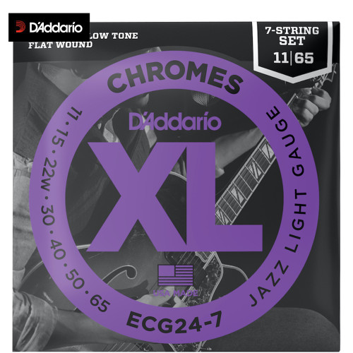 D'Addario ECG24-7 7-String XL Chromes Jazz Light Electric Guitar Strings 11-65