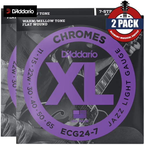 2-PACK D'Addario ECG24-7 7-String XL Chromes Jazz Light Electric Guitar Strings 11-65