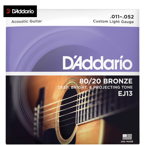 D'Addario EJ13 Custom Light 80/20 Bronze Acoustic Guitar Strings 11-52