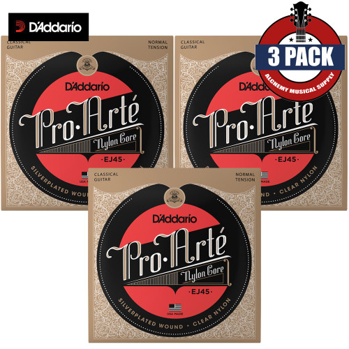 3-PACK D'Addario EJ45 Pro-Arte Classical Guitar Strings - Normal Tension