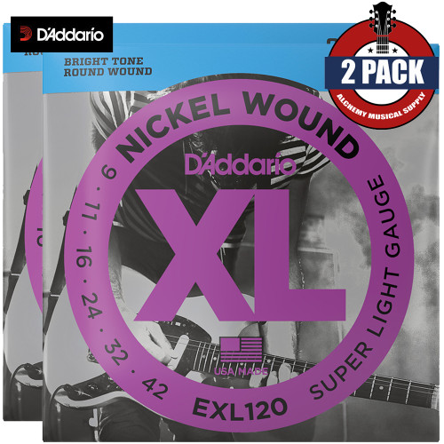 2-PACK D'Addario EXL120 XL Nickel Super Light Electric Guitar Strings 9-42