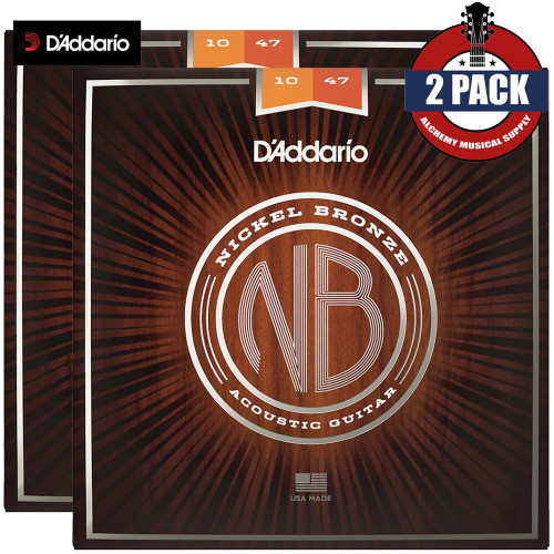 2-PACK D'Addario NB1047 Nickel Bronze Acoustic Guitar Strings Extra Light 10-47