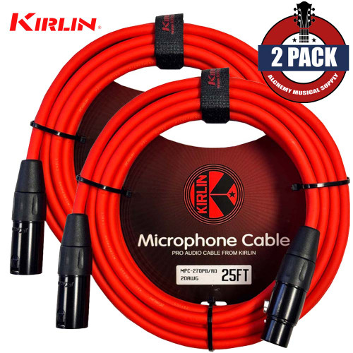 2-PACK Kirlin 25FT XLR Male to XLR Female 20AWG Microphone Cable Red MPC-270 PB-25/RD