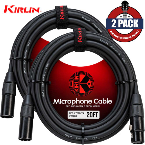 2-PACK Kirlin 20FT XLR M to XLR M 20AWG Microphone Cable Black MPC-270 PB-20/BK
