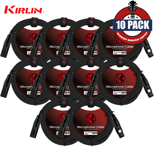 10-PACK Kirlin 20FT XLR M to XLR M 20AWG Microphone Cable Black MPC-270 PB-20/BK