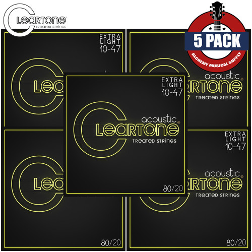 5-PACK Cleartone 7610 80/20 Bronze Treated Acoustic Guitar Strings 10-47 Extra Light