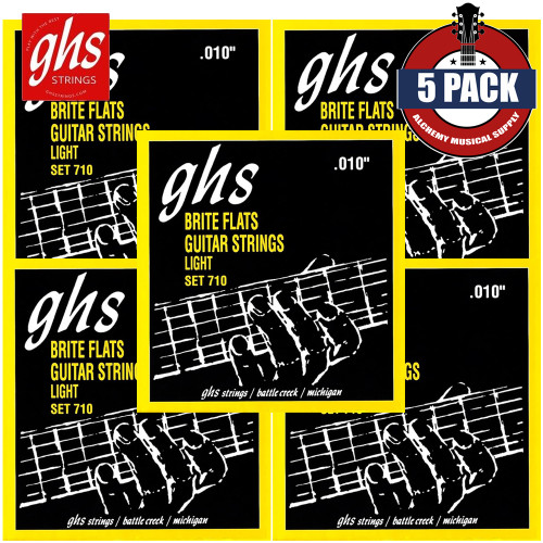 5-PACK GHS 710 Brite Flats Micro-Ground Roundwound Nickel Electric Guitar Strings 10-46