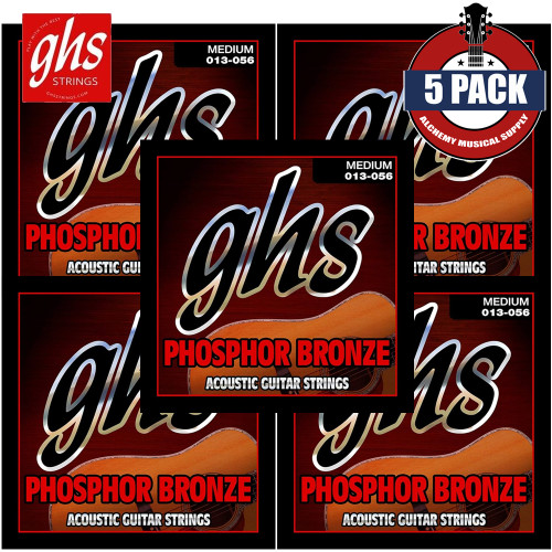 5-PACK GHS S335 Phosphor Bronze Light Gauge Acoustic Guitar Strings 13-56